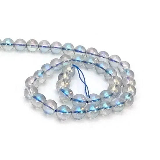 Clear Quartz -Bluish Opal Electroplated - Round Strand 15" - 8mm
