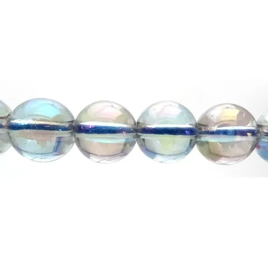 Clear Quartz -Bluish Opal Electroplated - Round Strand 15" - 8mm