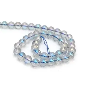 Clear Quartz -Bluish Opal Electroplated - Round Strand 15" - 8mm