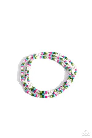 Colorblock Cache - Green - Seed Bead Paparazzi Stretchy Bracelet
