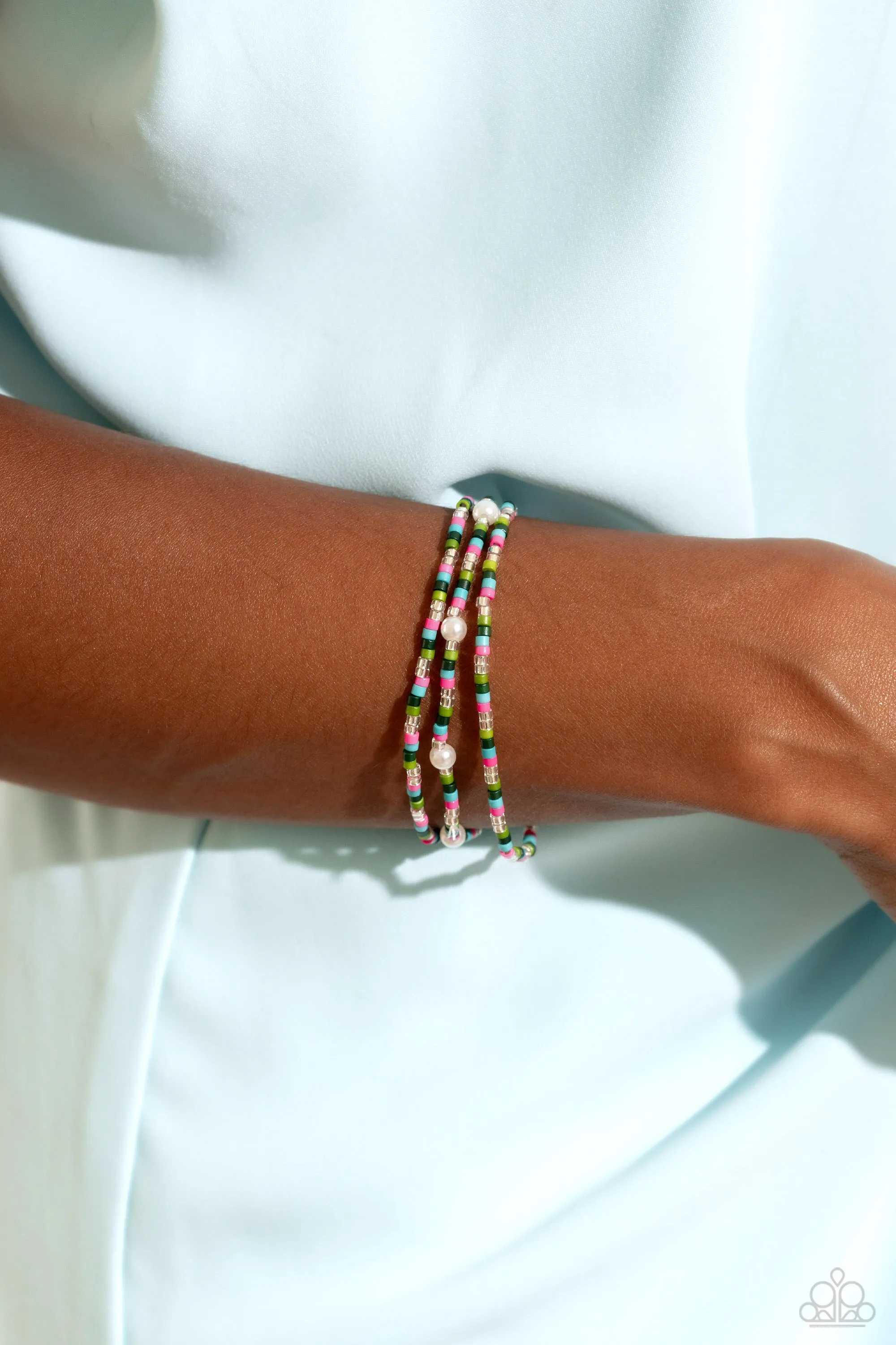 Colorblock Cache - Green - Seed Bead Paparazzi Stretchy Bracelet