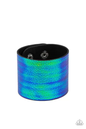 Cosmo Cruise - Blue - Iridescent Crocodile Print Paparazzi Snap Wrap Bracelet