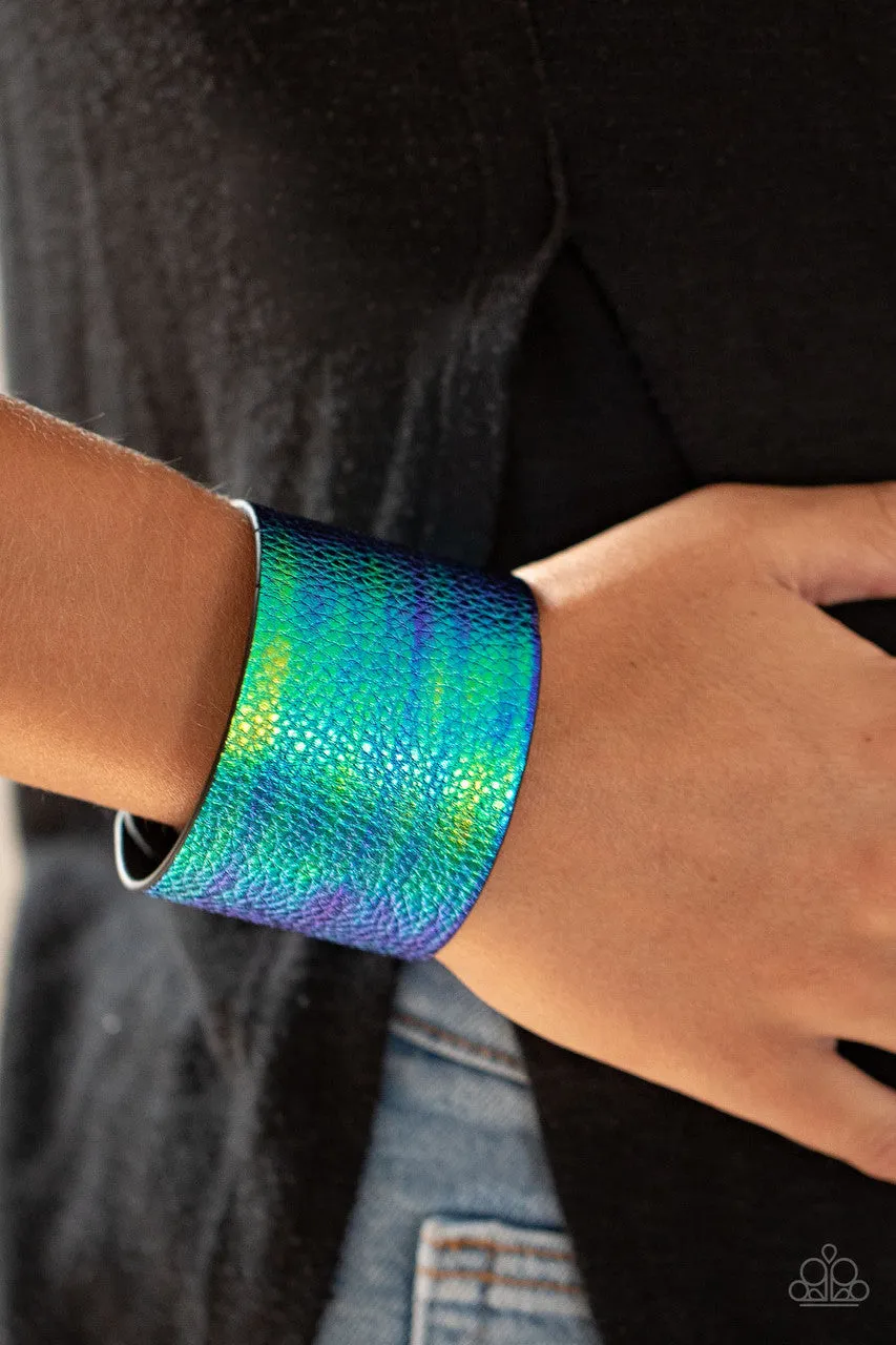 Cosmo Cruise - Blue - Iridescent Crocodile Print Paparazzi Snap Wrap Bracelet