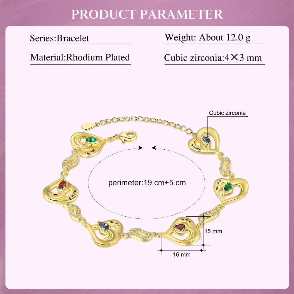 Customized 4 Birthstones Gold Bracelets