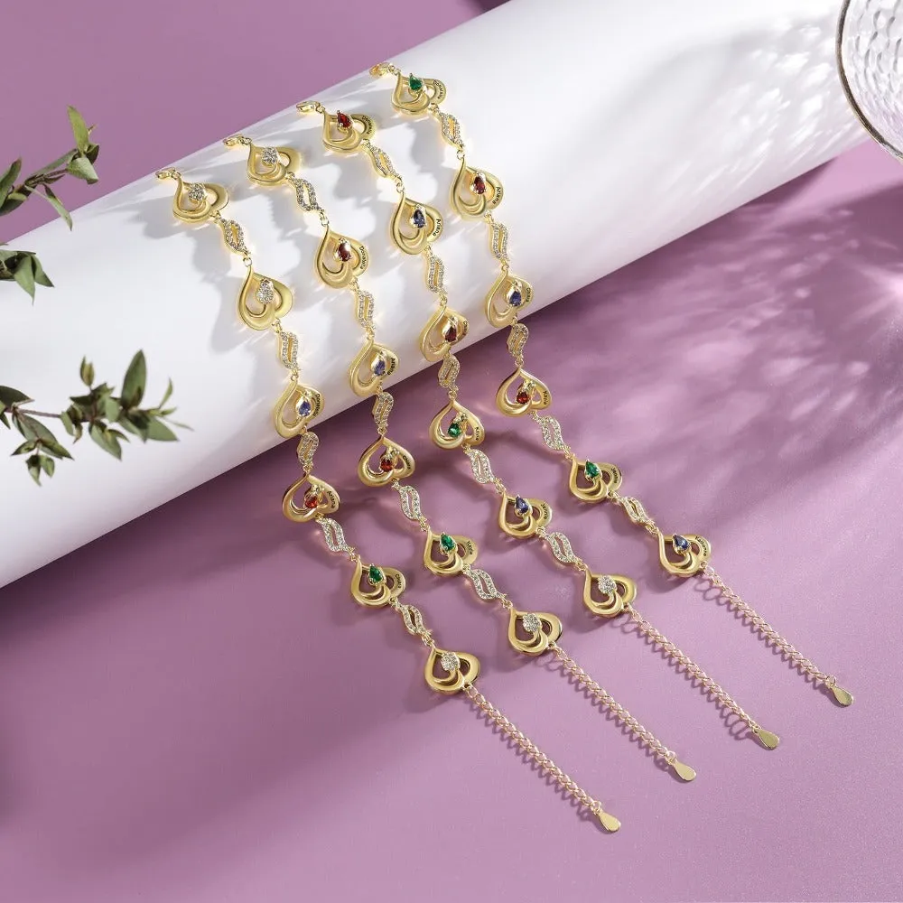 Customized 4 Birthstones Gold Bracelets