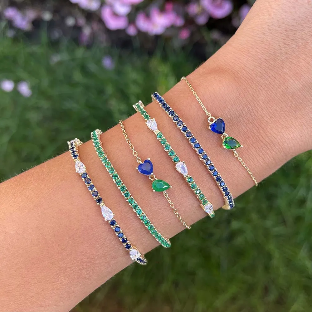 CZ Colored Teardrop X Heart Bracelet