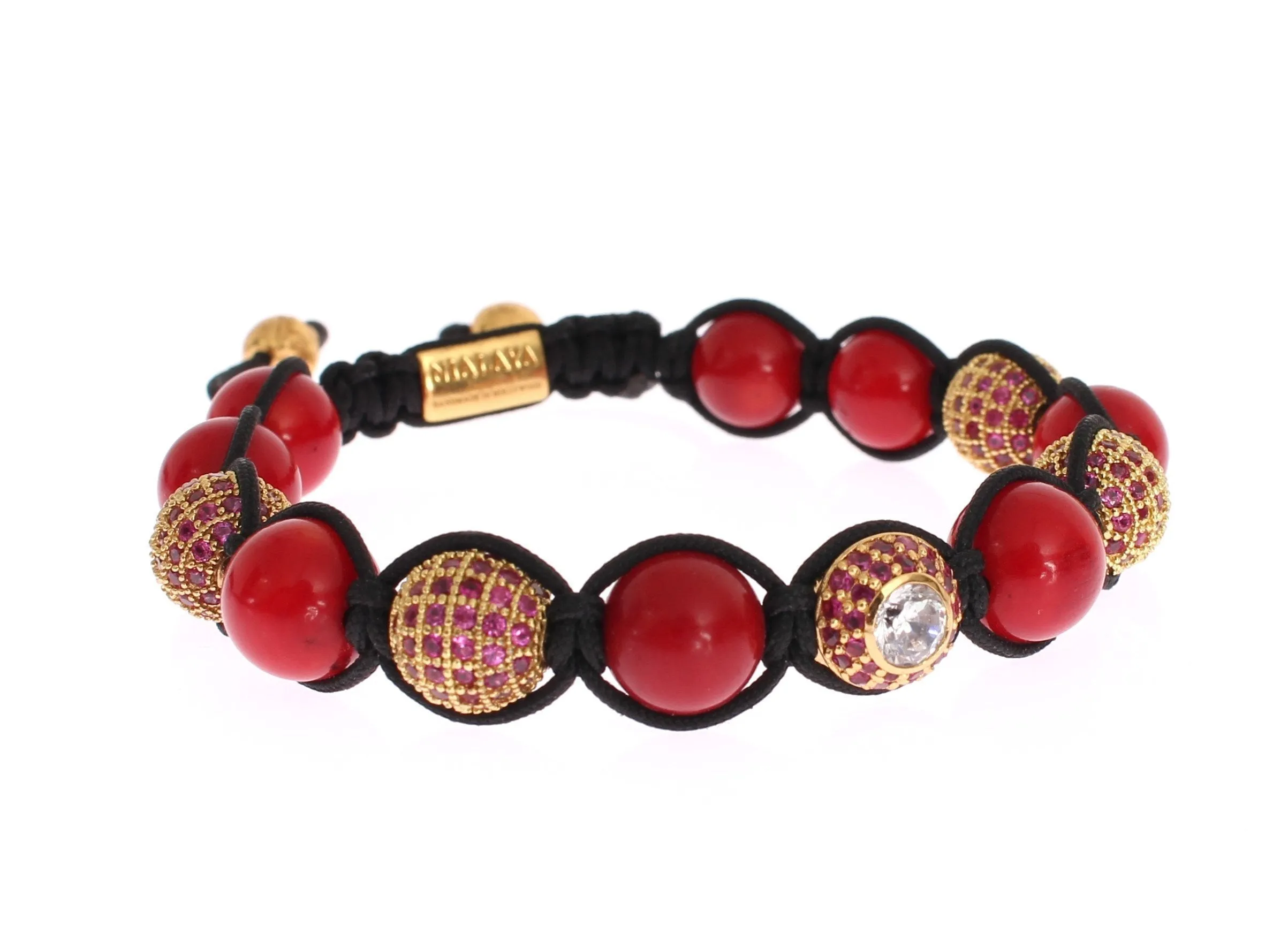 CZ Red Coral 18K Gold 925 Silver Bracelet