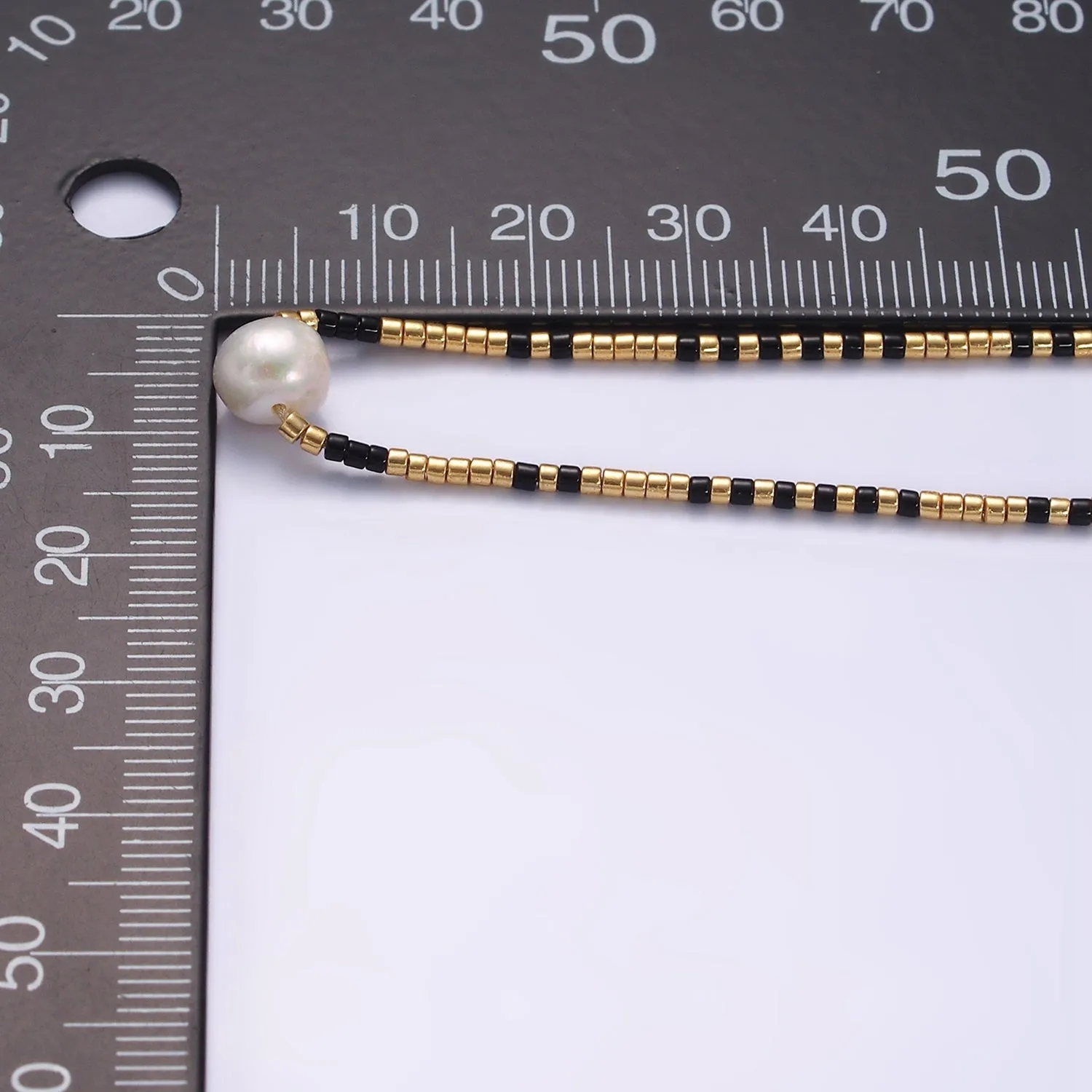 Dainty Shell Pearl Cord Bracelet with Gold Black Beaded Adjustable Bracelet WA-2203