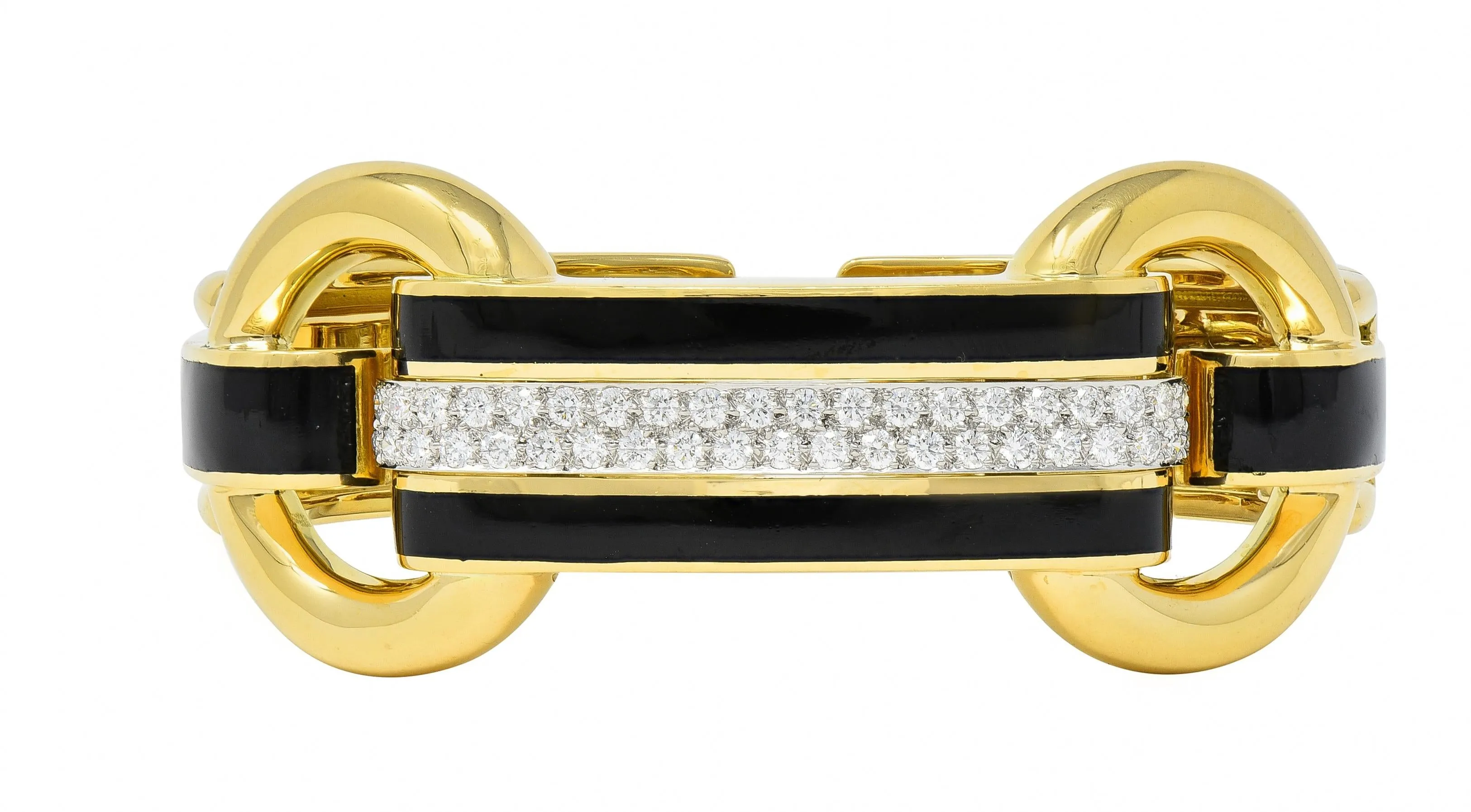 David Webb Diamond Enamel Platinum 18 Karat Yellow Gold Bridle Cuff Bracelet