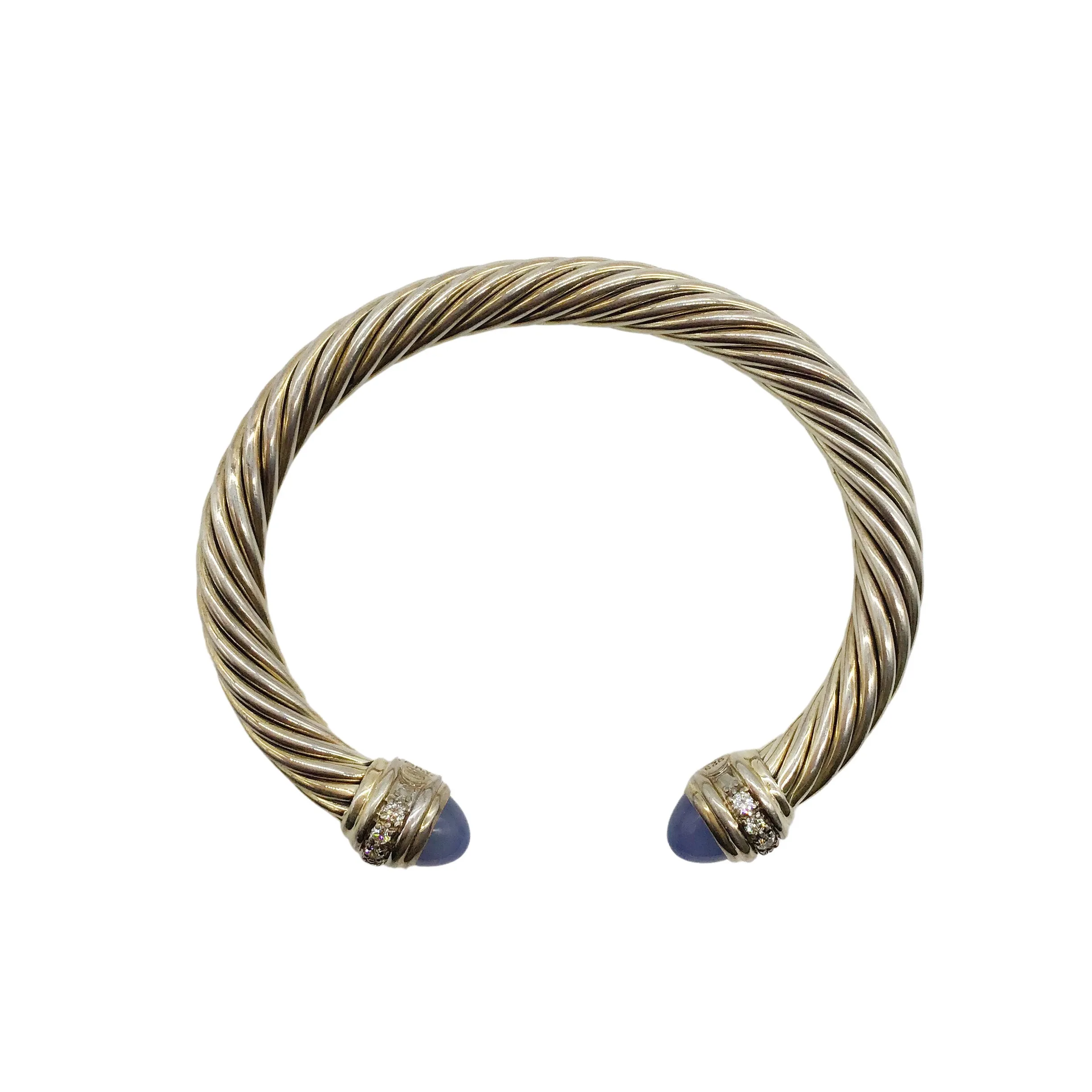 David Yurman Silver Cable Classics Sterling Diamond & Dyed Chalcedony Bracelet