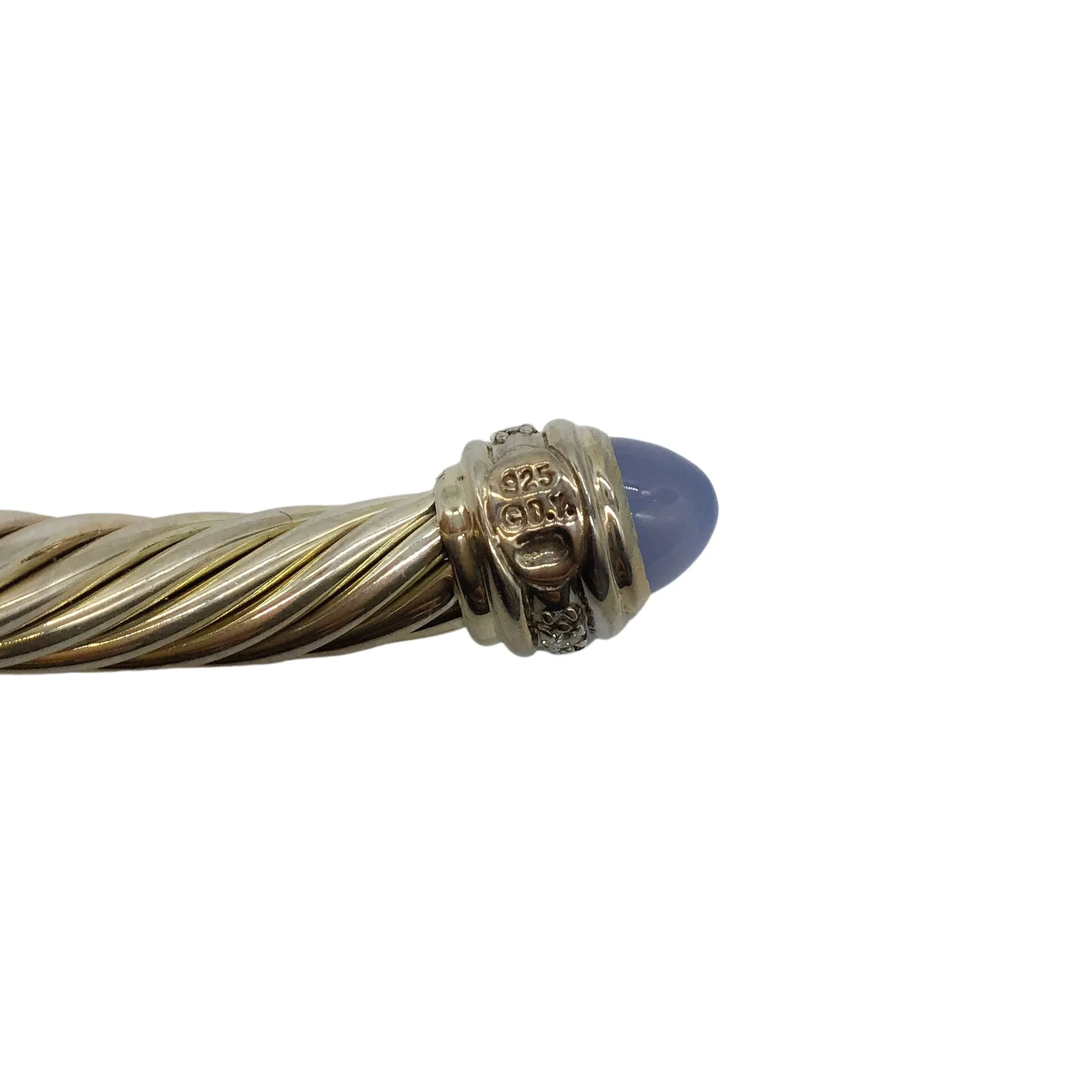 David Yurman Silver Cable Classics Sterling Diamond & Dyed Chalcedony Bracelet