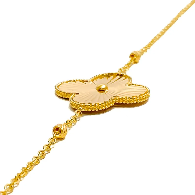 Dazzling Striped Floral 21k Gold Bracelet