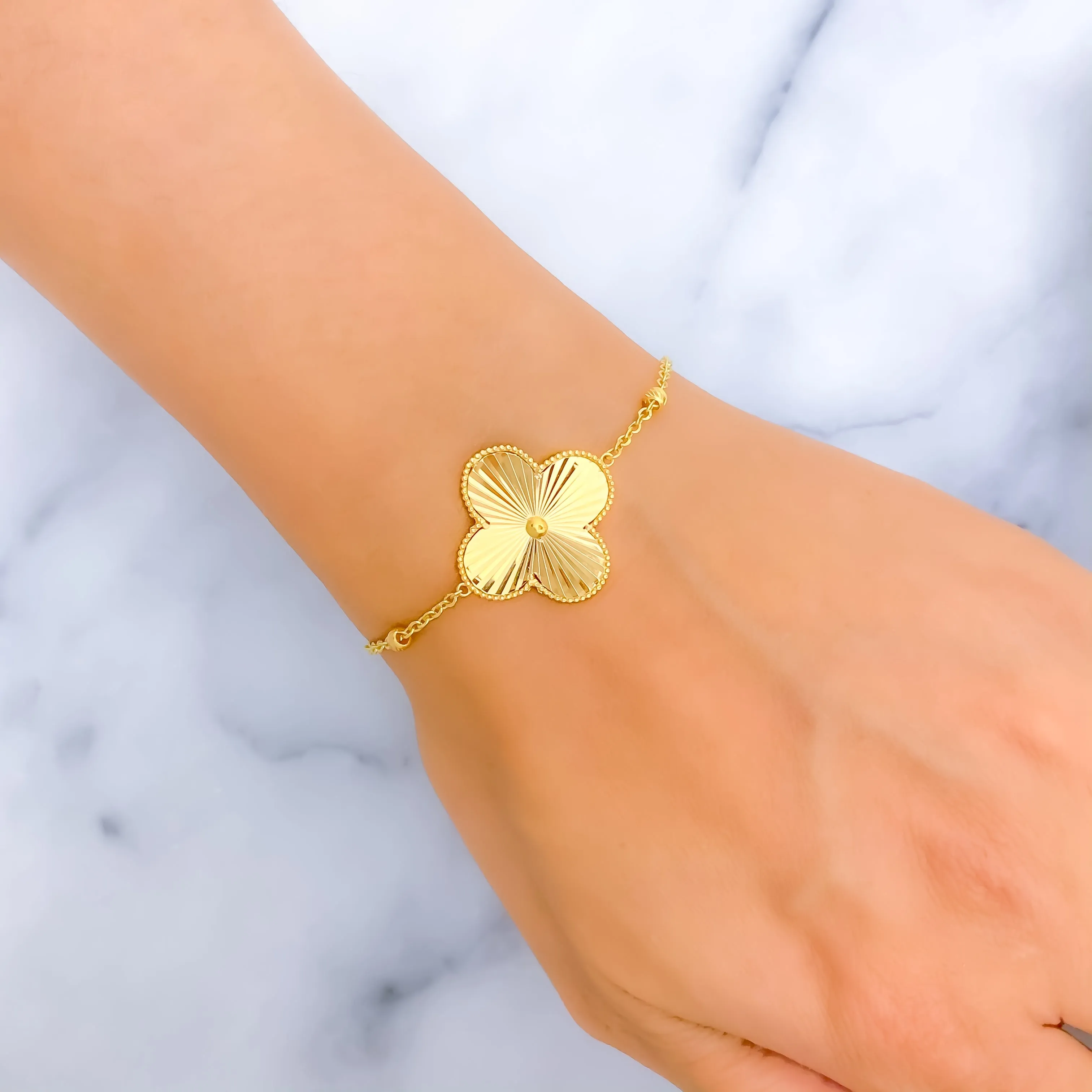 Dazzling Striped Floral 21k Gold Bracelet