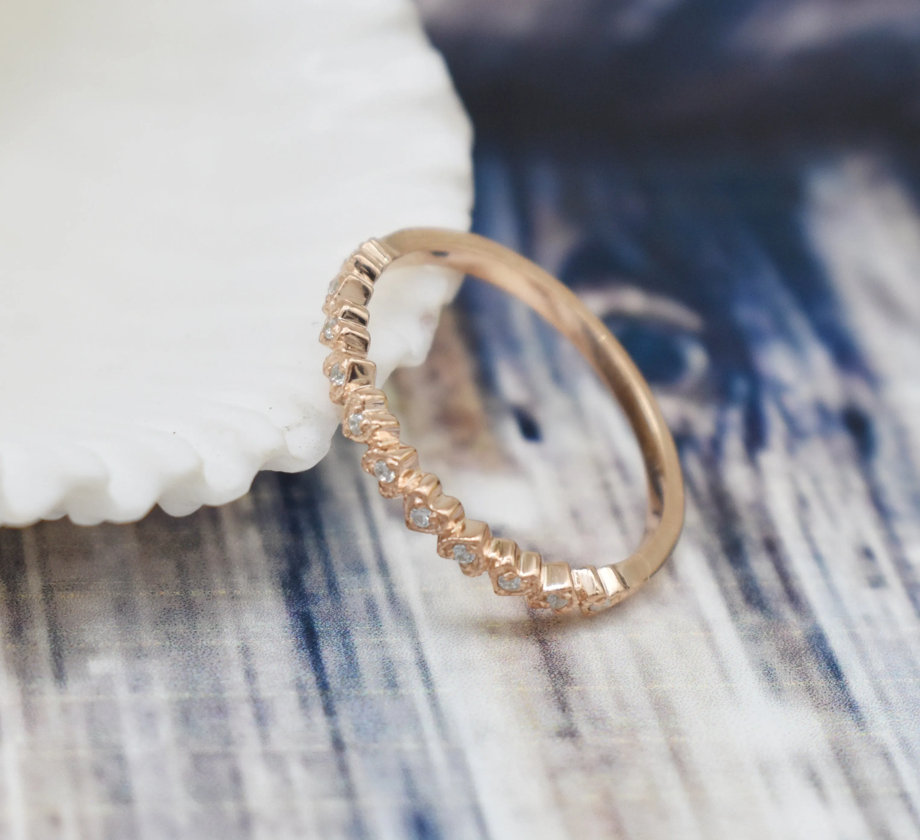 DELICATE HEART STACKABLE RING| DIAMOND| CUBIC ZIRCONIA| 14K ROSE GOLD| WEDDING BAND| ENGAGEMENT RING| GIFT FOR HER| APRIL BIRTHSTONE