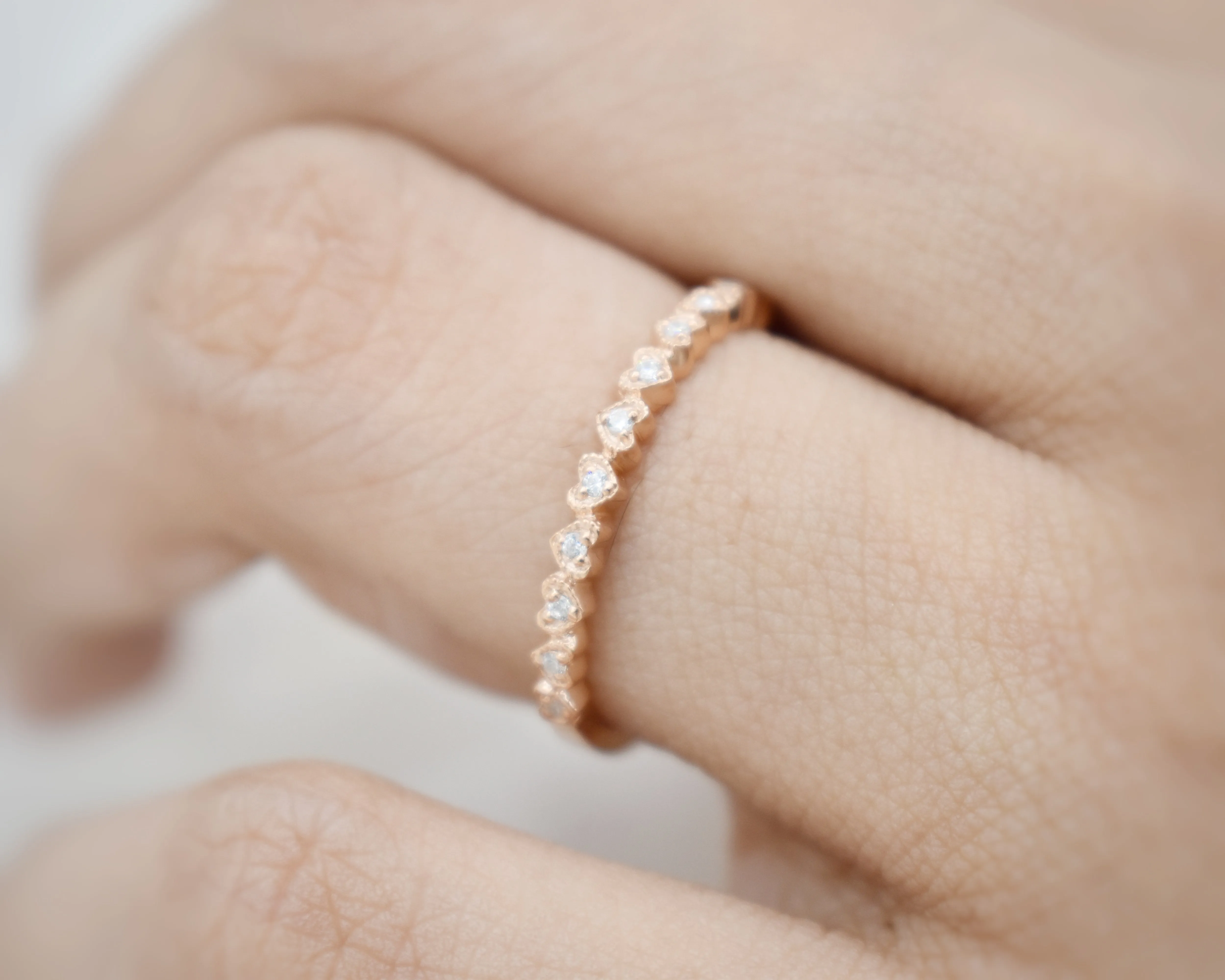 DELICATE HEART STACKABLE RING| DIAMOND| CUBIC ZIRCONIA| 14K ROSE GOLD| WEDDING BAND| ENGAGEMENT RING| GIFT FOR HER| APRIL BIRTHSTONE