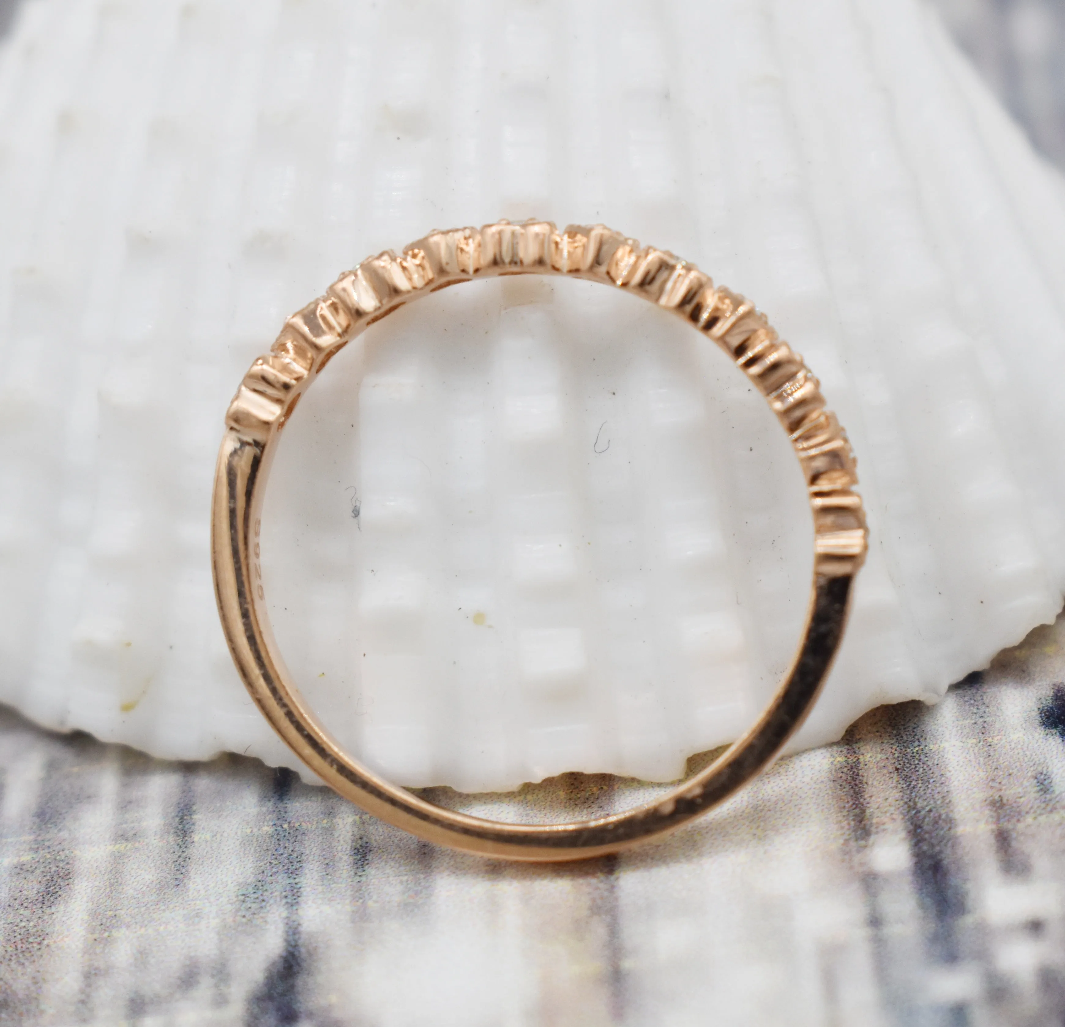 DELICATE HEART STACKABLE RING| DIAMOND| CUBIC ZIRCONIA| 14K ROSE GOLD| WEDDING BAND| ENGAGEMENT RING| GIFT FOR HER| APRIL BIRTHSTONE