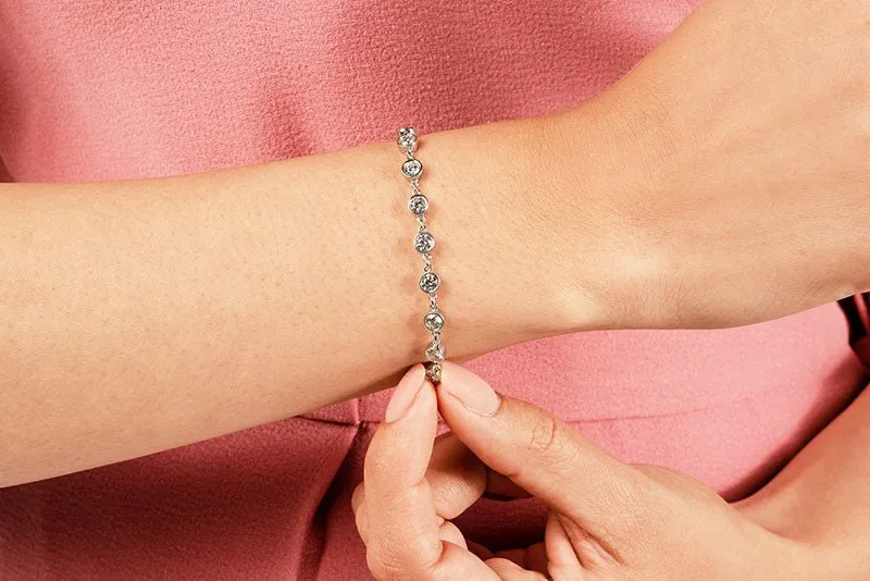 Diamond Drops Chain Link Bezel Diamond Bracelet with 3.36 ct.(finished) 3.5mm