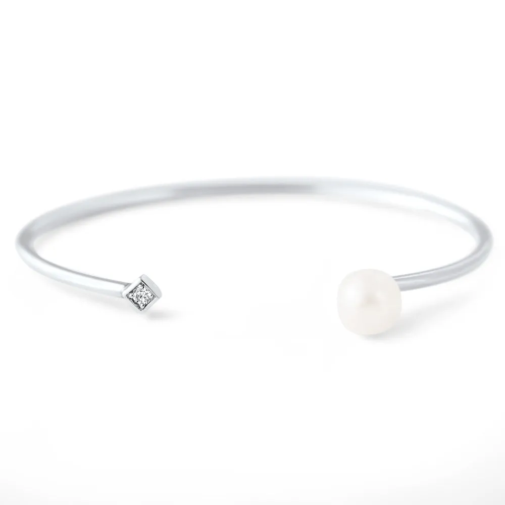 Diana Open Large Pearl and Diamond Bangle