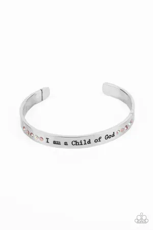 Divine Display - Pink - Iridescent Rhinestone "I Am a Child of God" Inspirational Religious Paparazzi Cuff Bracelet