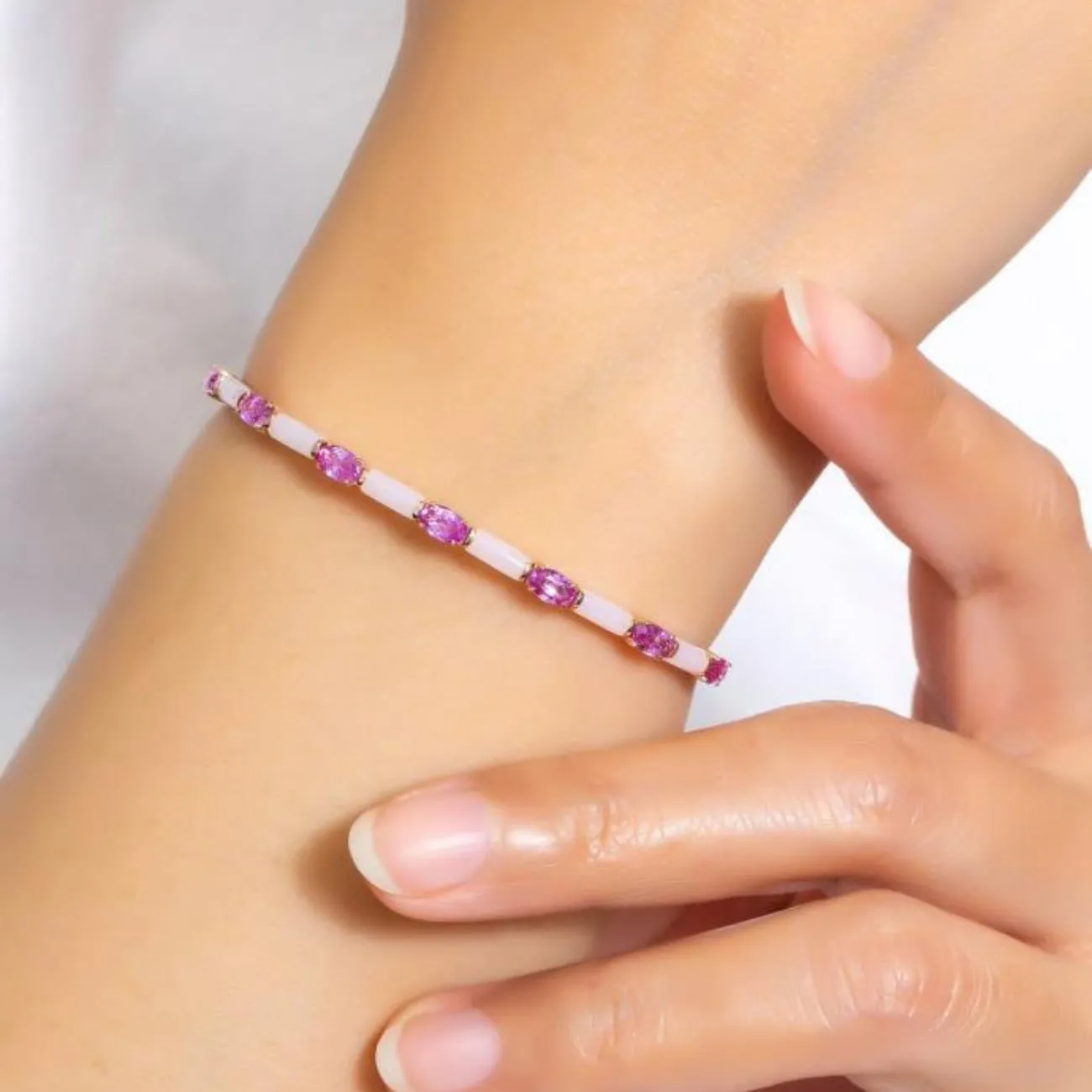 Dolce 18K Rose Gold Pink Sapphire and Pink Opal Bangle Bracelet