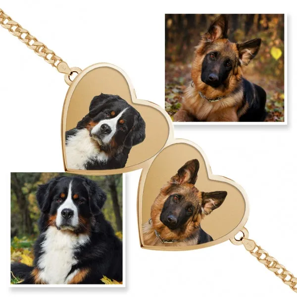 Double Hearts Photo Engrave Bracelet w/ Curb Chain Jewelry