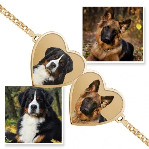 Double Hearts Photo Engrave Bracelet w/ Curb Chain Jewelry