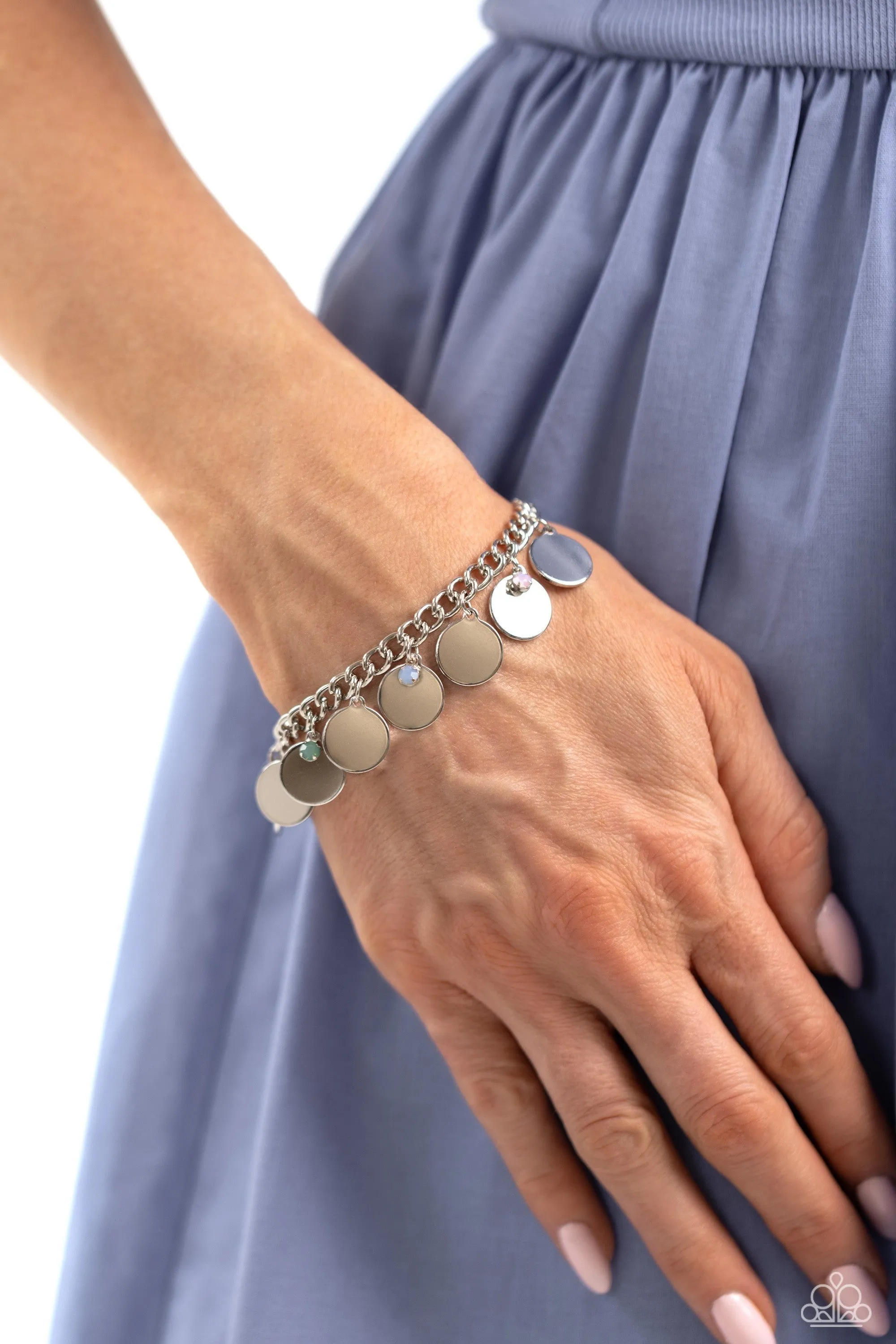 Dreamy Discs - Multi - Opalescent Bead Silver Disc Paparazzi Lobster Claw Bracelet