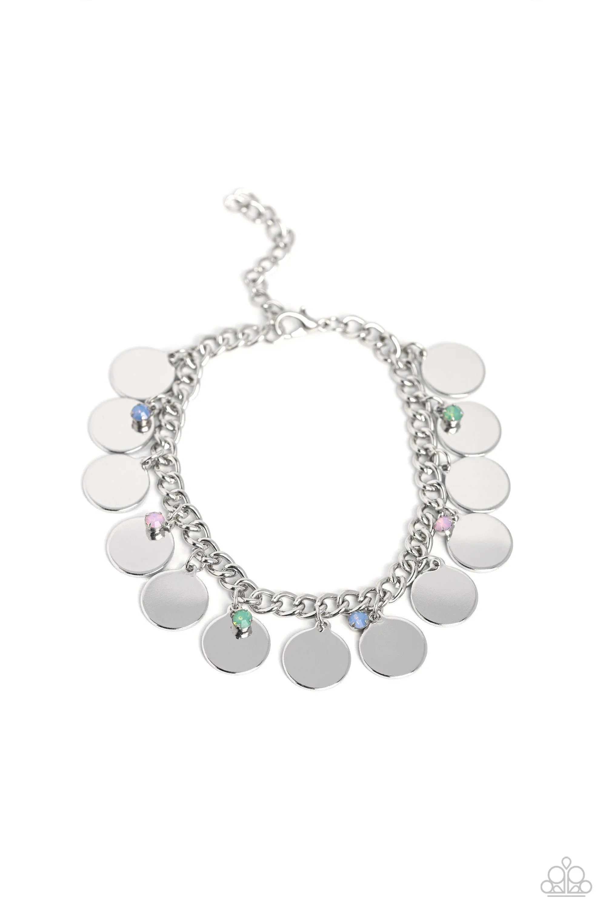 Dreamy Discs - Multi - Opalescent Bead Silver Disc Paparazzi Lobster Claw Bracelet