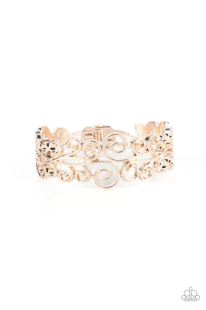 Dressed to FRILL - Rose Gold - Filigree Paparazzi Hinge Bracelet
