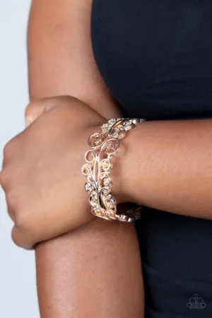 Dressed to FRILL - Rose Gold - Filigree Paparazzi Hinge Bracelet