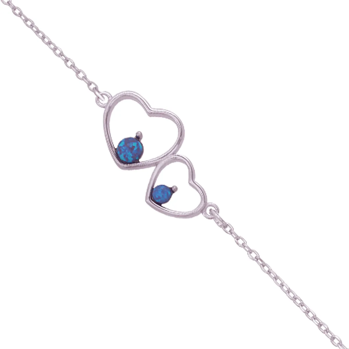 Dual Heart 925 Rhodium Plated Blue Opal Bracelets
