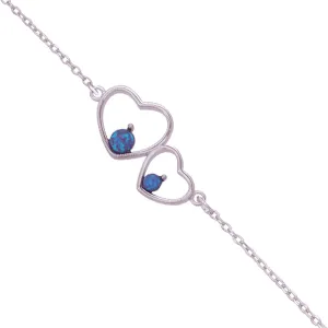 Dual Heart 925 Rhodium Plated Blue Opal Bracelets