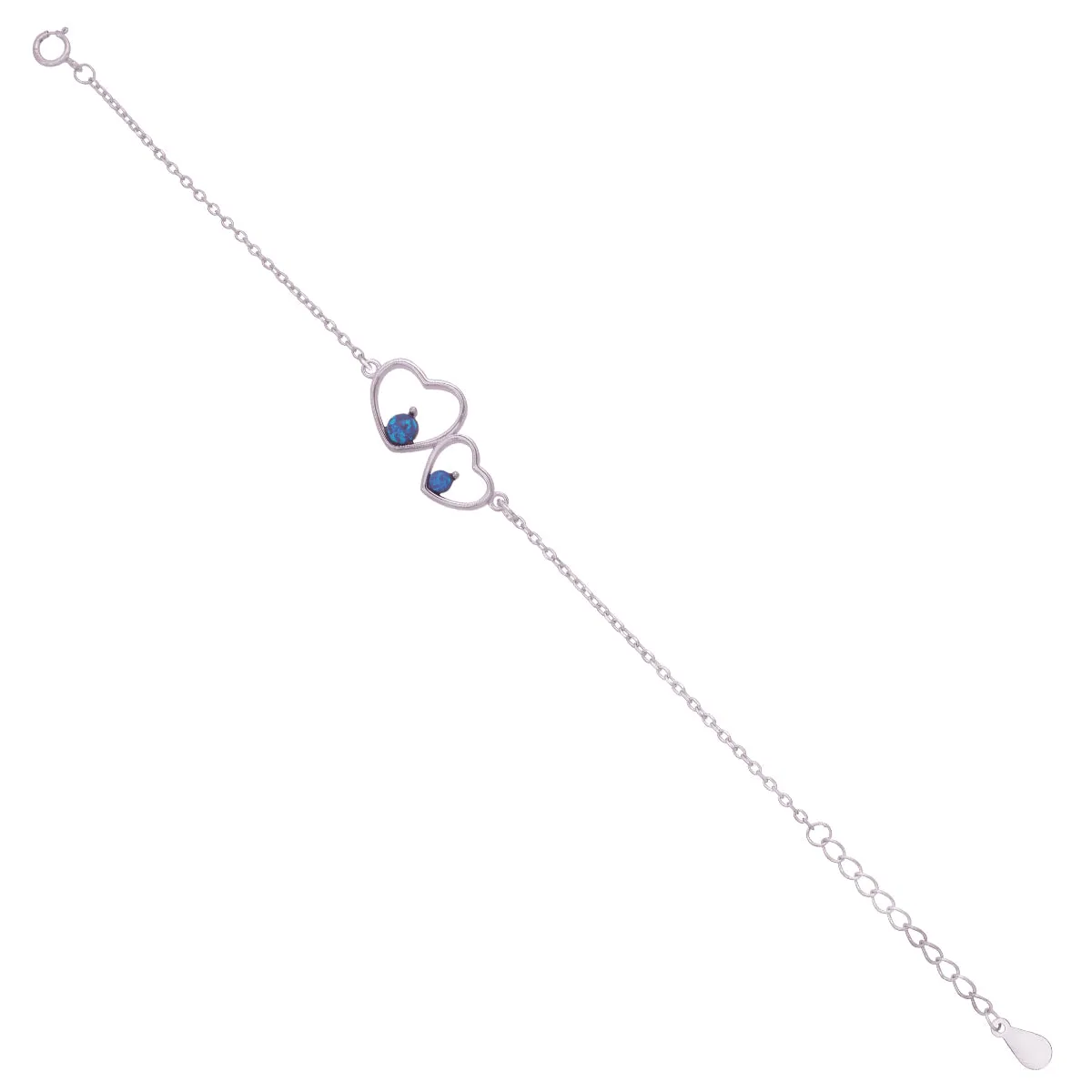 Dual Heart 925 Rhodium Plated Blue Opal Bracelets