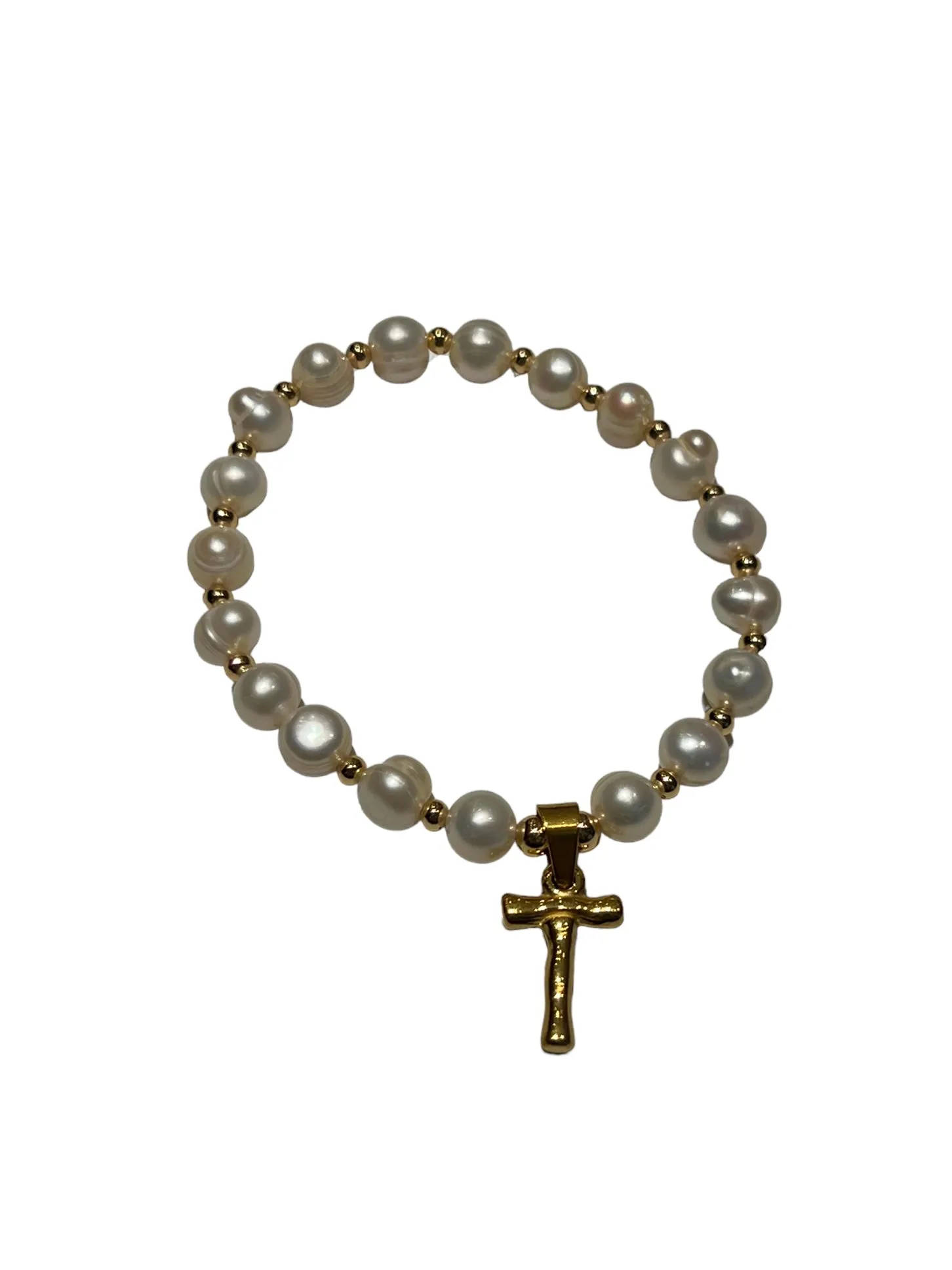 E-HC DESIGNS- Letter Initial Pearl-Gold Elastic Bracelet