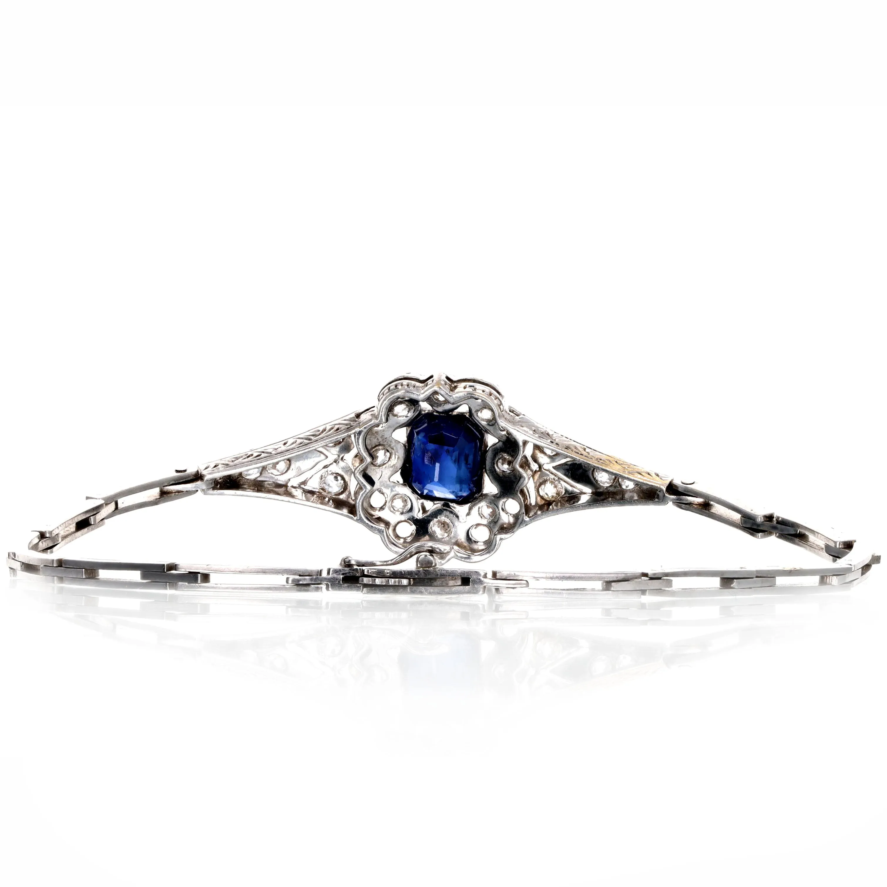 Edwardian Platinum 1.30 Carat Natural Sapphire Old European Diamond Bracelet