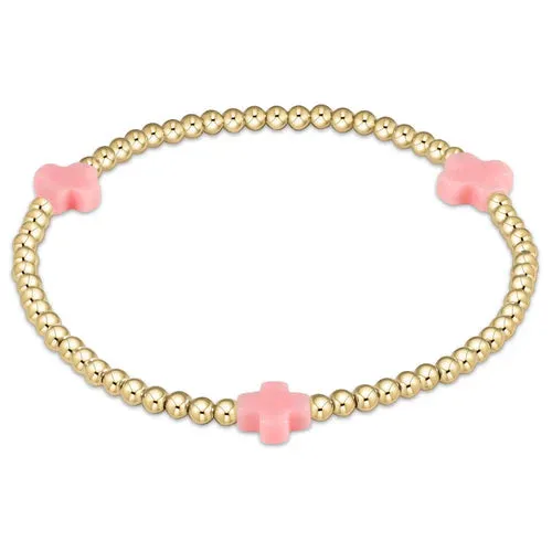 egirl Signature Cross Gold 3mm bead Bracelet Pink