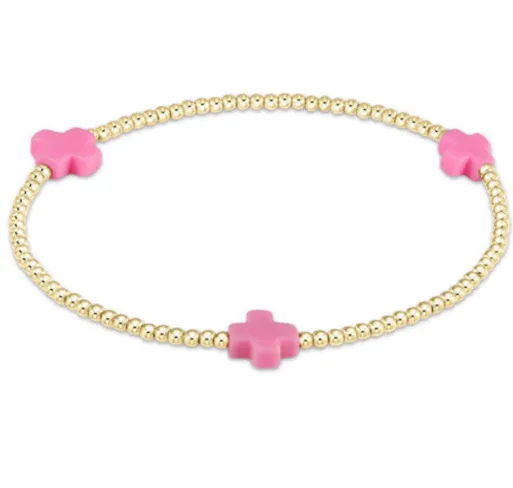egirl Signature Cross Small Gold Pattern 2mm Bead Bracelet - Bright Pink