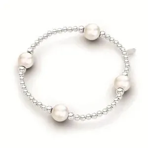 Elastic Ball Bracelet with Pearl Beads in Sterling Silver
