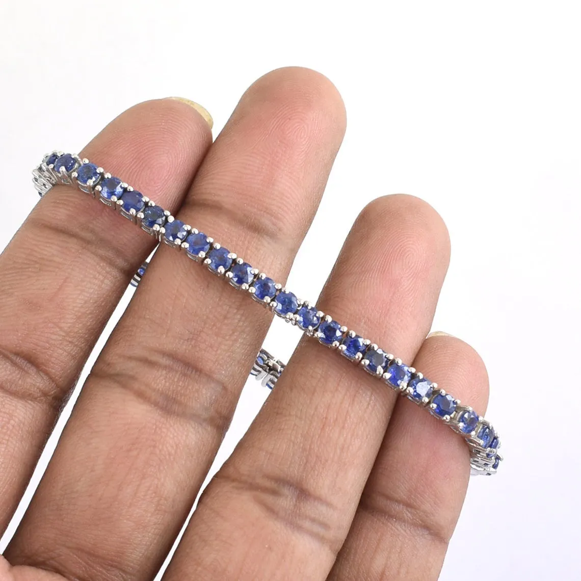Elegant 3 mm Faceted Ceylon Blue Sapphire Gemstone Bracelet, Certified Gemstones, Custom Size, Designer Bracelets, AAA Quality, Great Brilliance !
