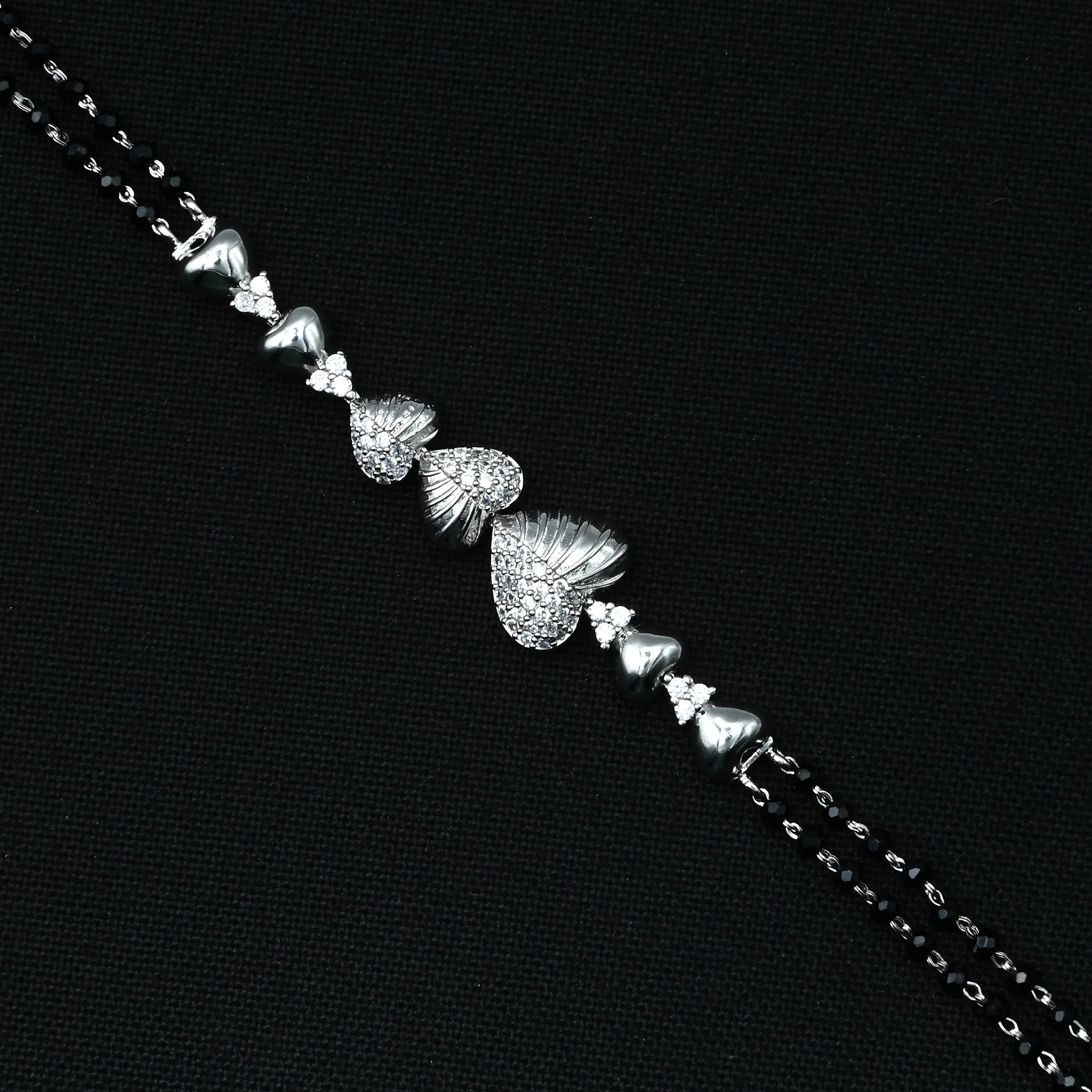Elegant Silver Mangalsutra Bracelet for Girls – Heart Shape Silver Buds Design