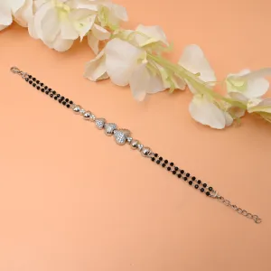 Elegant Silver Mangalsutra Bracelet for Girls – Heart Shape Silver Buds Design