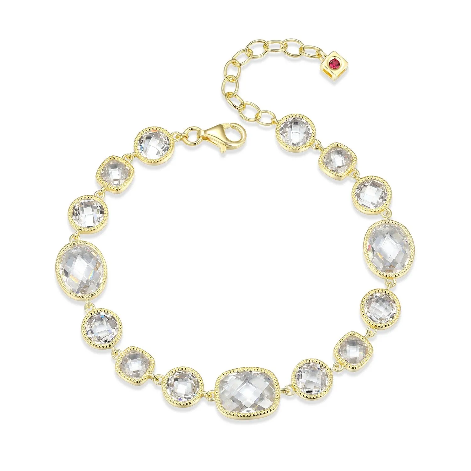 Elle Essence Sterling Silver 18K Yellow Gold Plated CZ Multi-Shape Bracelet