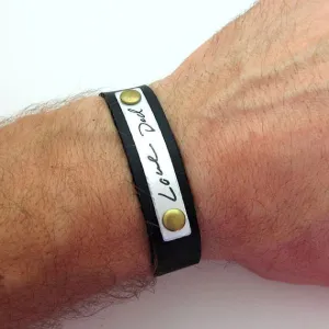 Engraved Handwriting Men's Bracelet, Leather Cuff for Men
