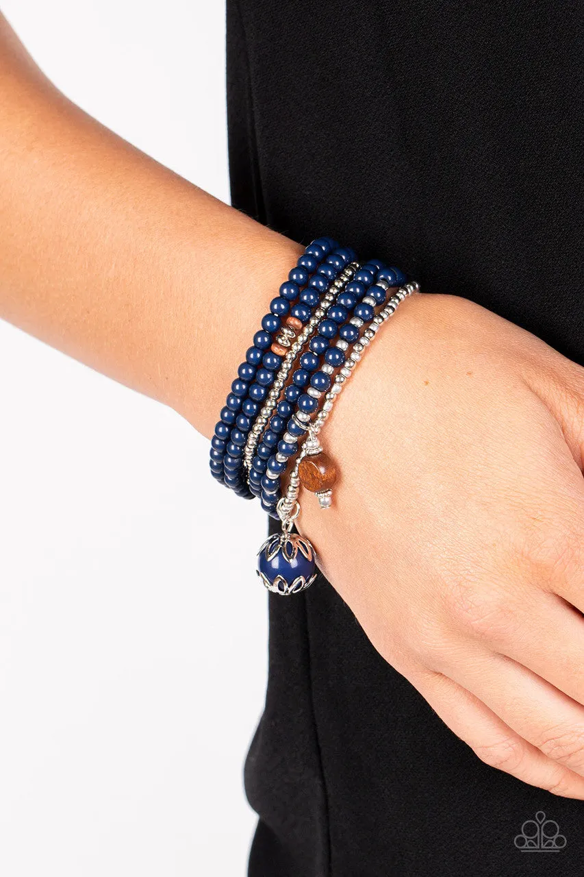 Epic Escapade - Blue - Silver, Wooden Bead Paparazzi Stretchy Bracelet