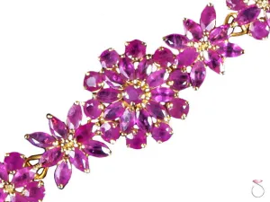 Estate Floral 11.00ct Red Ruby Bracelet in 14K Yellow Gold