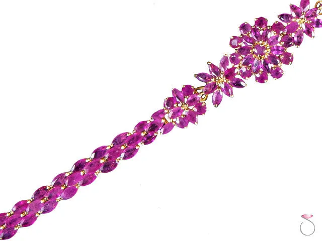 Estate Floral 11.00ct Red Ruby Bracelet in 14K Yellow Gold