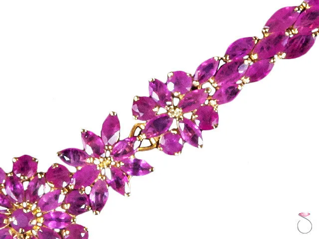 Estate Floral 11.00ct Red Ruby Bracelet in 14K Yellow Gold