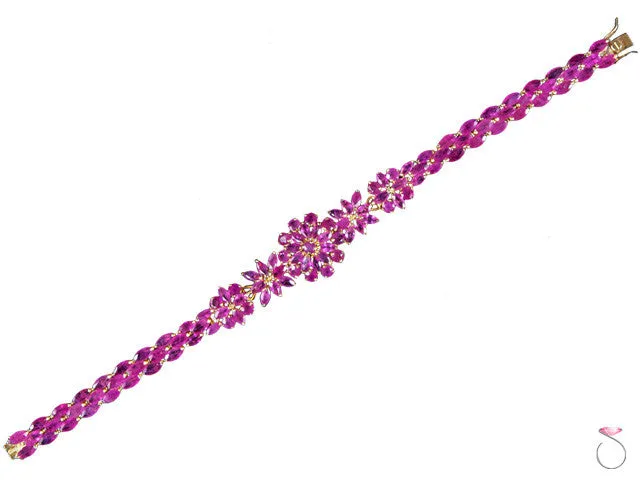 Estate Floral 11.00ct Red Ruby Bracelet in 14K Yellow Gold