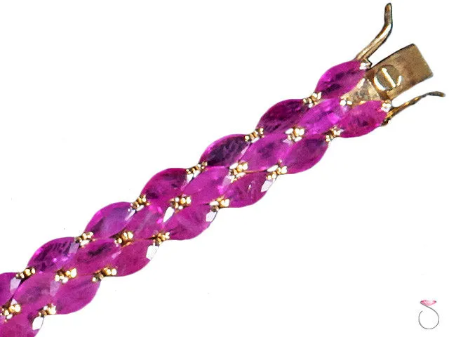 Estate Floral 11.00ct Red Ruby Bracelet in 14K Yellow Gold