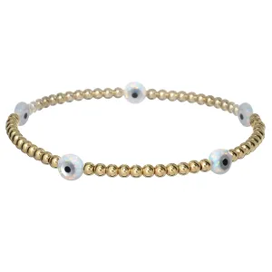 EVIL EYE BY THE YARD | Opal Charm and 14K Gold Filled Beads Bracelet - Medium